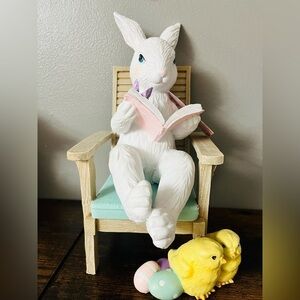 Easter Bunny Reading Book Figurine – Spring Decor – NWT